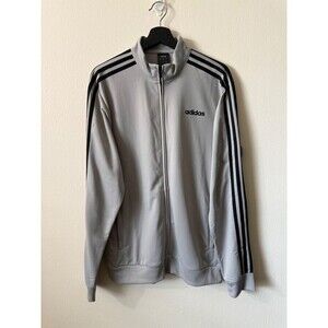 adidas Track Jacket Men's M Gray 3-Stripes Full Zip Essentials